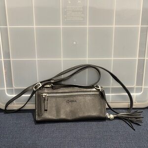 Brighton Black & Cream Leather Crossbody with Tassel Accent